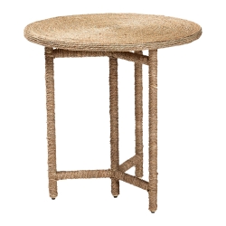 bali & pari Fumito Handwoven Seagrass End Table - Round Boho Side Table with Wrapped Frame, Handmade Coastal D?cor for Living Room or Sun Room